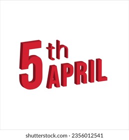 5th april , Daily calendar time and date schedule symbol. Modern design, 3d rendering. White background.