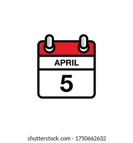 5 de abril día plano del icono del calendario del mes. Concepto de fecha y hora. Diseño de ilustración de vector