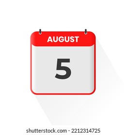 5th August calendar icon. August 5 calendar Date Month icon vector illustrator