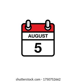 5th of August flat day of the month calendar icon. Date and time schedule concept. Vector illustration design