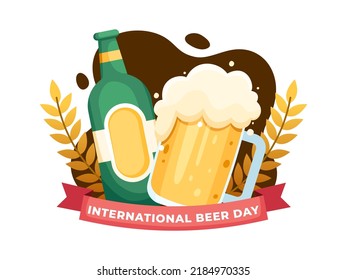 5th August happy international beer day with beer in a mug and in bottle, vector illustration.
World beer day design illustration suitable for banner, flyer, web, social media, poster, etc