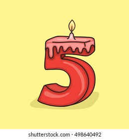 5th Birthday Candle Number .Vector design template elements for your birthday celebration.