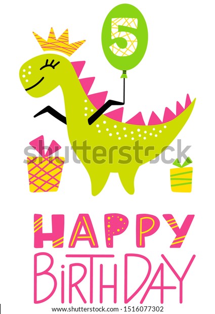 Download 5th Birthday Dino Princess Party Print Stock Vector ...