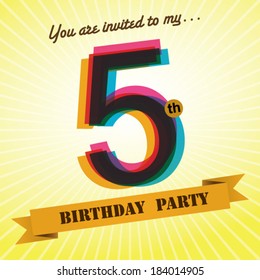 5th Birthday party invite / template design in retro style - Vector Background