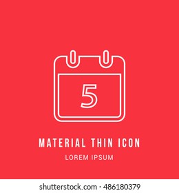 5th Calendar Bright red material designed line thin flat icon / logo
