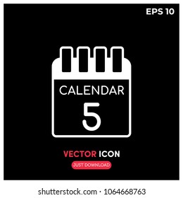 5th Calendar Vector Icon.Flat,Creative,Modern Calendar Vector Icon Illustration For Web And Mobile App On Isolated Black Backround.Ui/Ux