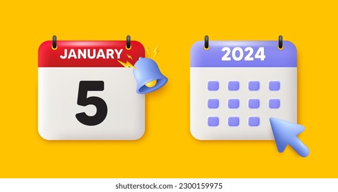 5th day of the month icon. Calendar date 3d icon. Event schedule date. Meeting appointment time. 5th day of January month. Calendar event reminder date. Vector