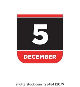 5th December calendar page icon. 5 Dec vector