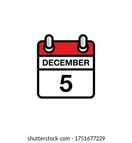 5th of December flat day of the month calendar icon. Date and time schedule concept. Vector illustration design