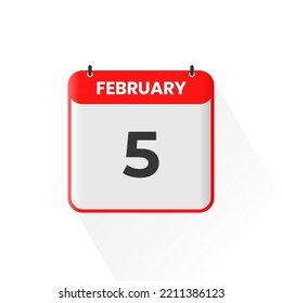 5th February calendar icon. February 5 calendar Date Month icon vector illustrator