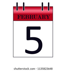 5th February vector illustration desk calendar on white background black lettering