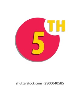 5th  fifth Ordinal number in the circle, counting anniversary typography letter icon vector symbol logo illustration line editable stroke flat design style isolated on white