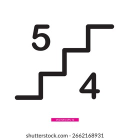 5th floor and 4th floor stair display icon on white background. Layer display icon on black line.