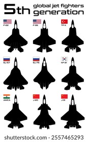 5th generation global jet fighters vector illustration