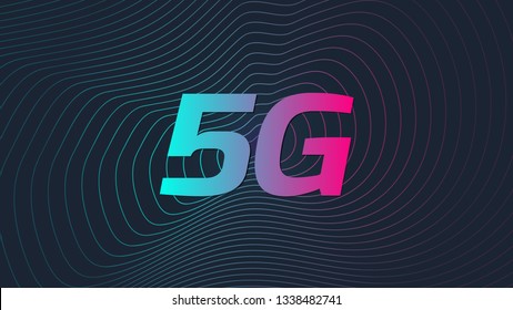 5th generation of internet. 5G and abstract contour lines on background. Vector illustration 