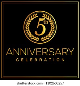 5th gold anniversary celebration logo with golden color vector design