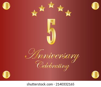5th golden anniversary logo with ring, laurel wreath vector design.