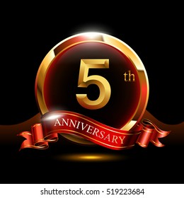 5th Golden Anniversary Logo. With Ring And Ribbon.