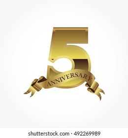 5th golden anniversary logo vector with gold ribbon below