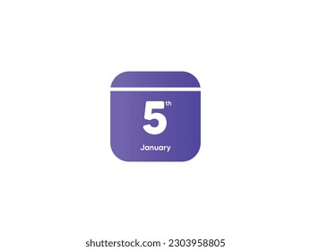 5th January calendar date month icon with gradient color, flat design style vector illustration