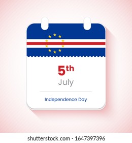 5th July, Independence day of Cape Verde. Creative country independence day calendar concept vector illustration.