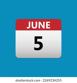 5th June calendar icon. June 5 calendar Date Month icon