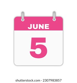 5th June calendar leaf. June 5 calendar icon calendar page vector illustration