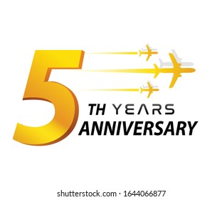 5th - logo second years aircraft aviation company anniversary, badge isolated on white background - Vector 