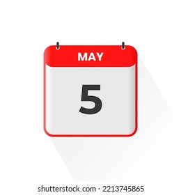 Icono del calendario 5 de mayo. 5 de mayo calendario Fecha Mes Icono Ilustrador vectorial