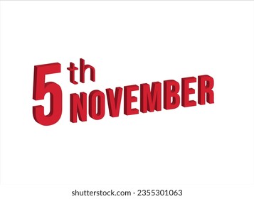 5 de noviembre , símbolo de calendario diario y fecha. Diseño moderno, renderización 3d. Fondo blanco.