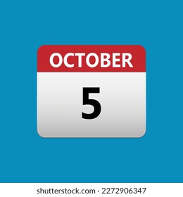 Icono del calendario 5 de octubre. Icono de Fecha Mes de Octubre 5 calendario Aislado sobre fondo azul