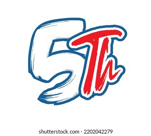 5th Ordinal Number counting vector art illustration with stunning font on red trim blue on white background