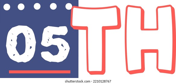 5th Ordinal Numbers counting vector art illustration with fantastic font and blue red color, worksheets - match sequence number worksheets for preschoolers