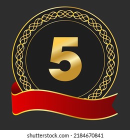 5th Round Emblem Logo With Ribbon On Black Background.