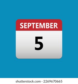 5.º icono del calendario de septiembre. Icono de Fecha Mes de Septiembre 5 calendario Aislado sobre fondo azul