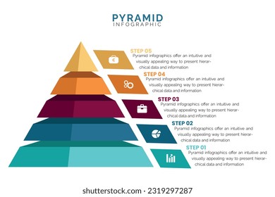 5th Step 3D infographic. Isometric pyramid business presentation template, step structure. Vector illustration planning technologies elements or business plan concepts with digital ladder success