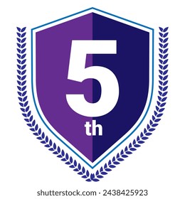 5º, ilustración vectorial EPS 10 Archivo. Número cinco. Icono de premio. Quinto lugar.