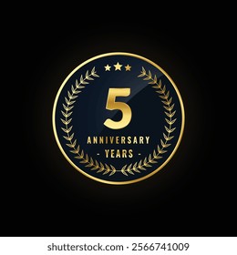 5th year anniversary Design. Premium Golden Badge Design. High quality Vector Editable File Formate