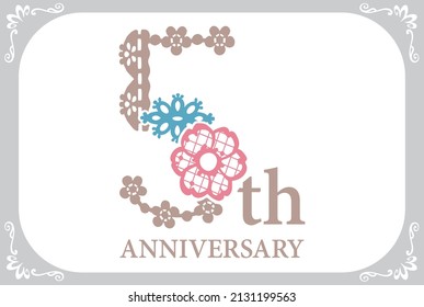 5th year anniversary template. Font of floral laces. Vector illustration.