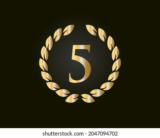 5th Year Anniversary Vector Template Design. 5th Years Anniversary Logo With Golden Ring Isolated On Black Background, For Birthday, Anniversary And Company Celebration
