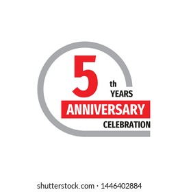 5th years anniversary celebration badge logo design. Five years birthday banner poster.