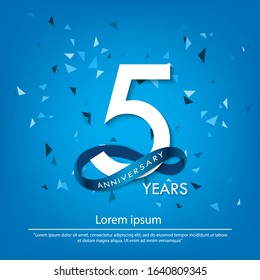 5th years anniversary celebration emblem. white anniversary logo isolated with blue circle ribbon. vector illustration template design for web, poster, greeting card and invitation card