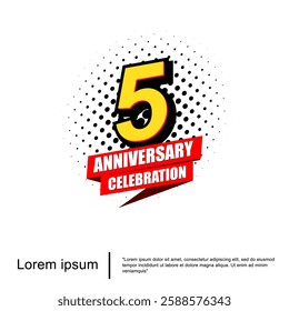 5th years anniversary celebration emblem. anniversary logo isolated with red ribbon on white background. vector illustration template design for web, flyers, poster, greeting card, invitation card