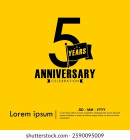 5th years anniversary celebration emblem. anniversary logo isolated with flag pole on yellow background. vector illustration template design for web, flyers, poster, greeting card