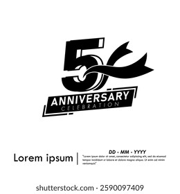 5th years anniversary celebration emblem. black anniversary logo isolated with ribbon on white background. vector illustration template design for web, flyers, poster, greeting card 