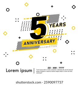5th years anniversary celebration emblem. anniversary logo isolated with geometric badge on white background. vector illustration template design for web, flyers, poster, invitation card