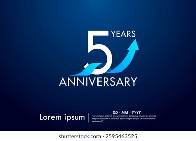 5th years anniversary celebration emblem. anniversary logo isolated with arrow ribbon growth up to target on dark blue background. vector illustration template design