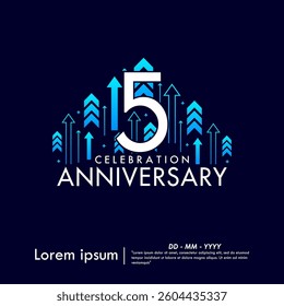 5th years anniversary celebration emblem. anniversary logo isolated with arrows up to target on dark blue background. vertical line. vector illustration template design