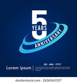 5th years anniversary celebration emblem. elegant anniversary logo isolated with blue oval ring on dark blue background. vector illustration template design for web, flyers, poster, greeting card