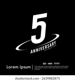 5th years anniversary celebration emblem. congratulations anniversary logo isolated with oval ring. black and white tone. vector illustration template design for web, flyers, poster, greeting card